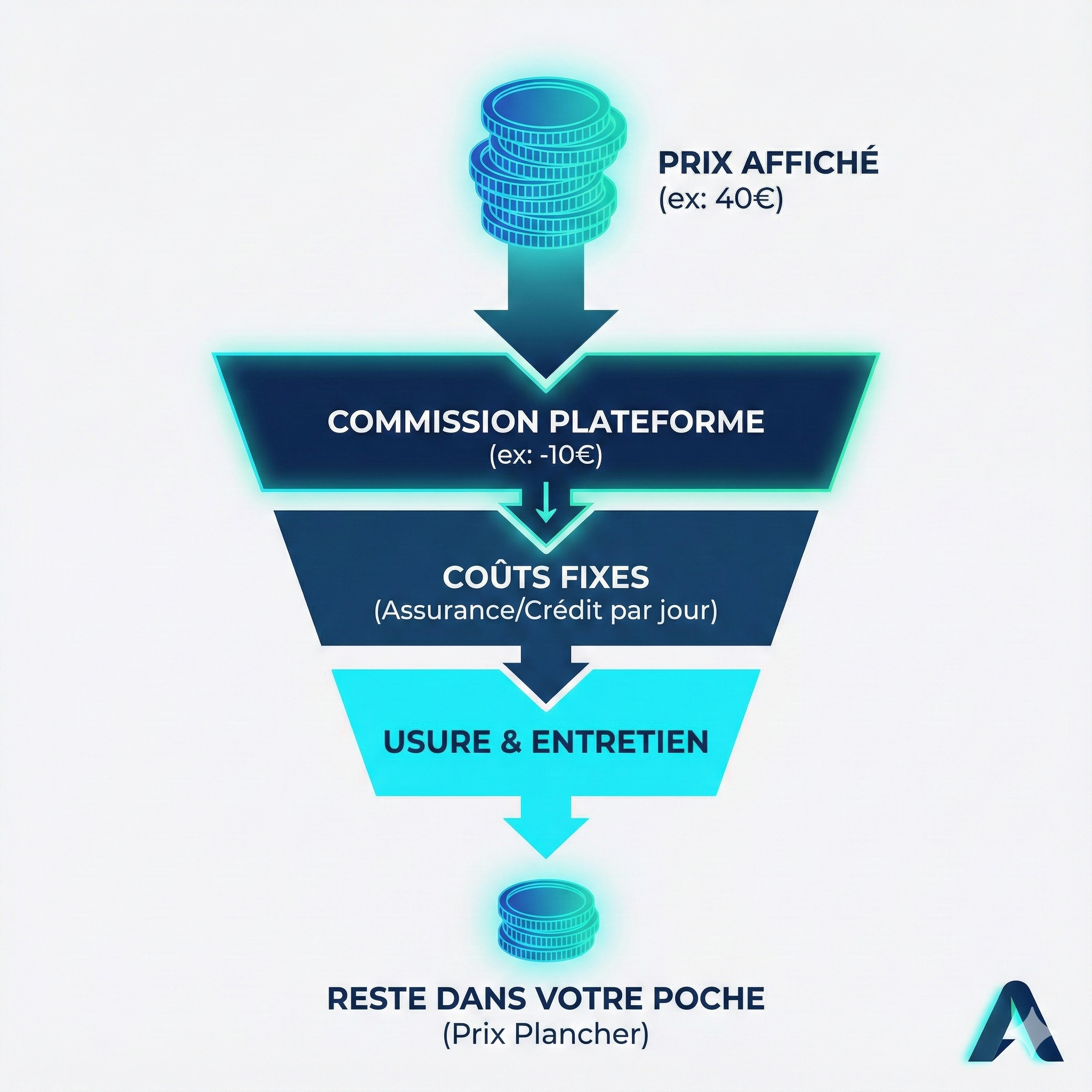 Infographie calcul rentabilité et prix plancher location voiture