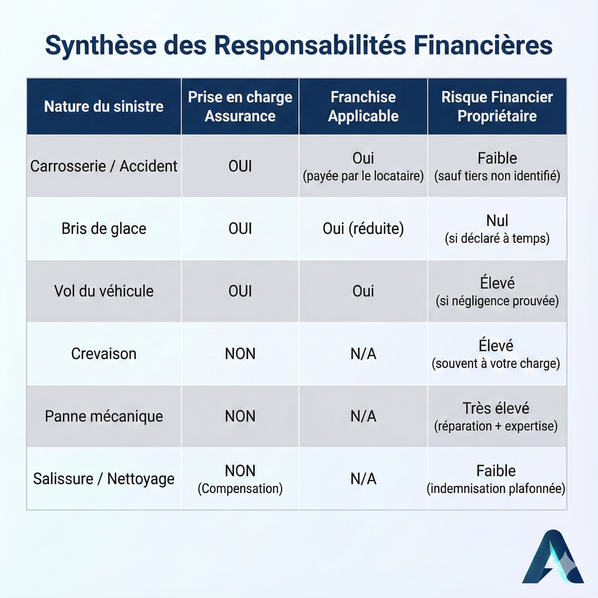 Tableau synthèse des responsabilités financières Getaround